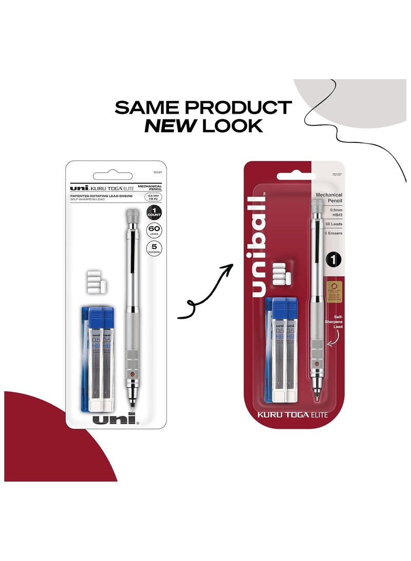 Uni Japanese Kuru Toga Elite Mechanical Pencil – Automatic Lead Rotation System for Balanced and Precise Writing – 0.5mm HB #2 – Premium Silver Design – Single Piece – Mechanical Pencil – Drawing Pencil – School Pencil - Image 4