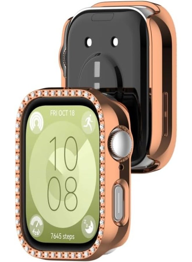 Cover Bling Case Compatible With Huawei Watch Fit 3, Hard PC Frame With Out Screen Only Frame Case, Crystal Diamonds Bumper Cover for Women Girls, Slim Protective (Gold) - Image 2