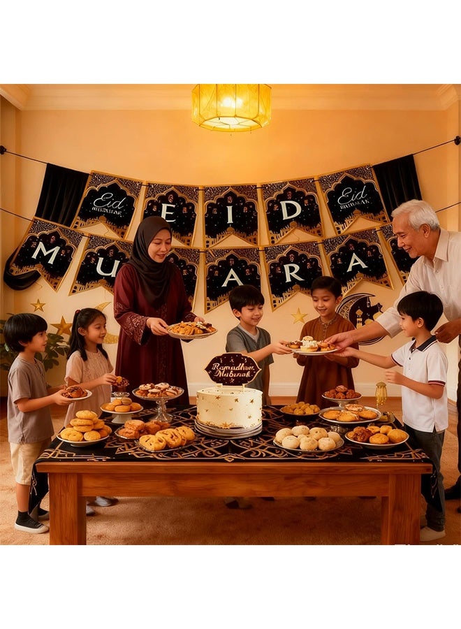 Eid Mubarak Banners Kit,Ramadan Kareem Decorations,Pre-Strung Hanging Swirls Streamer Bunting With Moon Star Mihrab Qibla Wall Minaret Festival Party Decor For Islamic Muslim,Eid Mubarak Decorations Ramadan Decorations for Home - Image 3