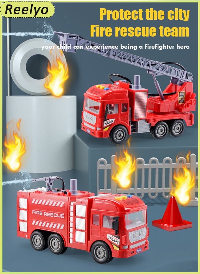 ريليو ألعاب شاحنة إطفاء للأطفال، نموذج شاحنة إطفاء كبيرة، سيارة بالقصور الذاتي للأولاد والبنات من سن 3 و4 و5 و6 سنوات فما فوق، مركبات بقوة احتكاك مع مضخة مياه، وإمكانية تخزين المياه والرش، مجموعات هدايا محاكاة واقعية مع صوت وضوء، سهلة التشغيل لعشاق رجال الإطفاء الصغار | سيارة مدينة بالقصور الذاتي متعددة الوظائف ABS هدية لأعياد الميلاد والعطلات لتنمية التفكير والإدراك - Image 4