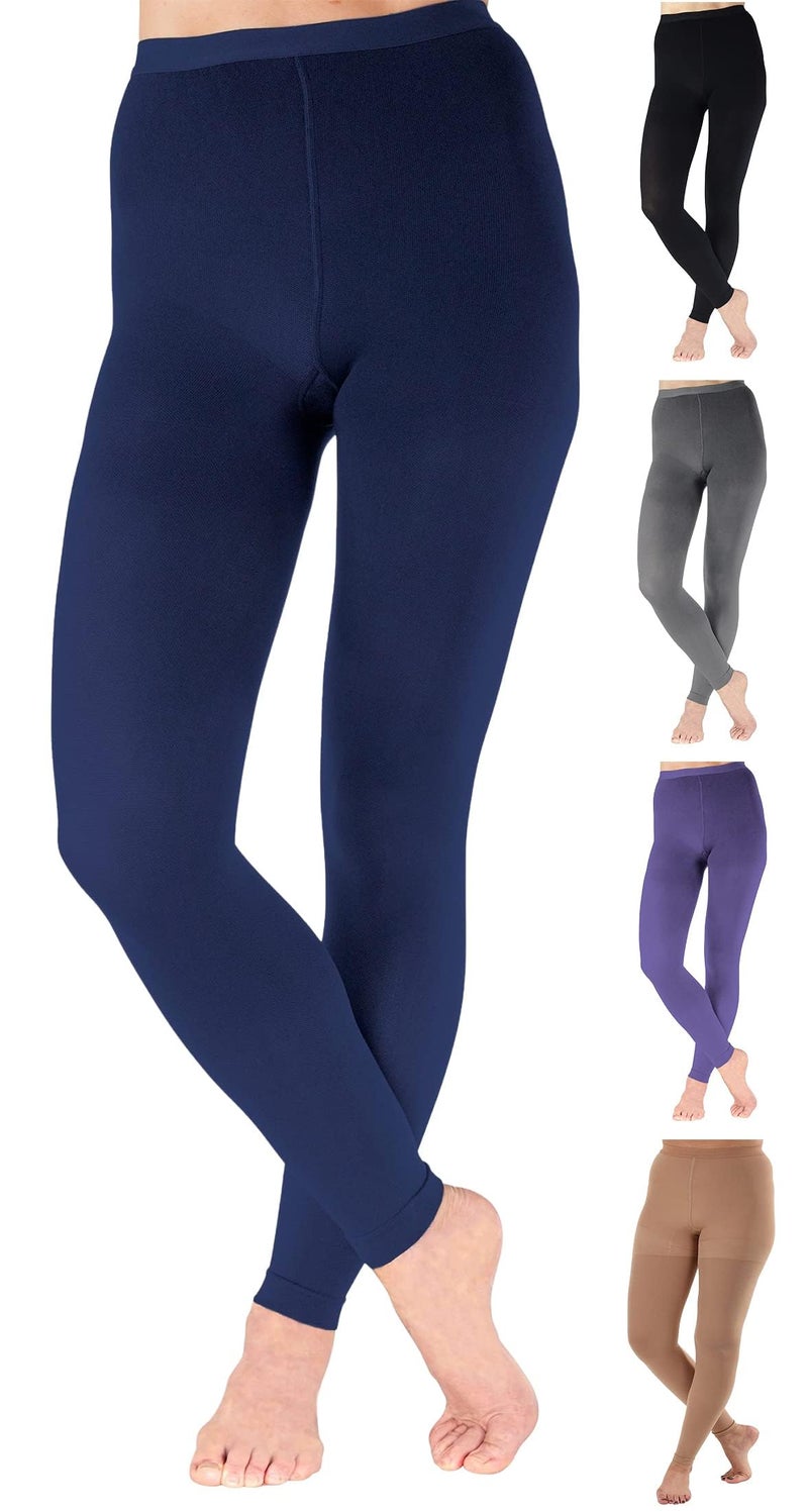 ABSOLUTE SUPPORT Compression Leggings for Women 20-30mmHg - Footles High Waist Compression Tights for Circulation during Pregnancy, Sports, Workout, Running - Navy, Medium - A717NV2 - Image 1