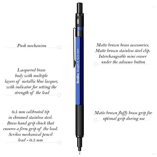 Scrikss 0.5mm Mechanical Clutch Lead Pen Pencil Blue Body Graph-X Series Eraser Included - Image 2
