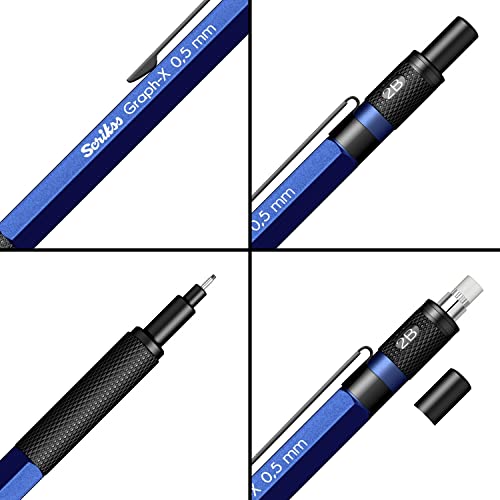Scrikss 0.5mm Mechanical Clutch Lead Pen Pencil Blue Body Graph-X Series Eraser Included - Image 3