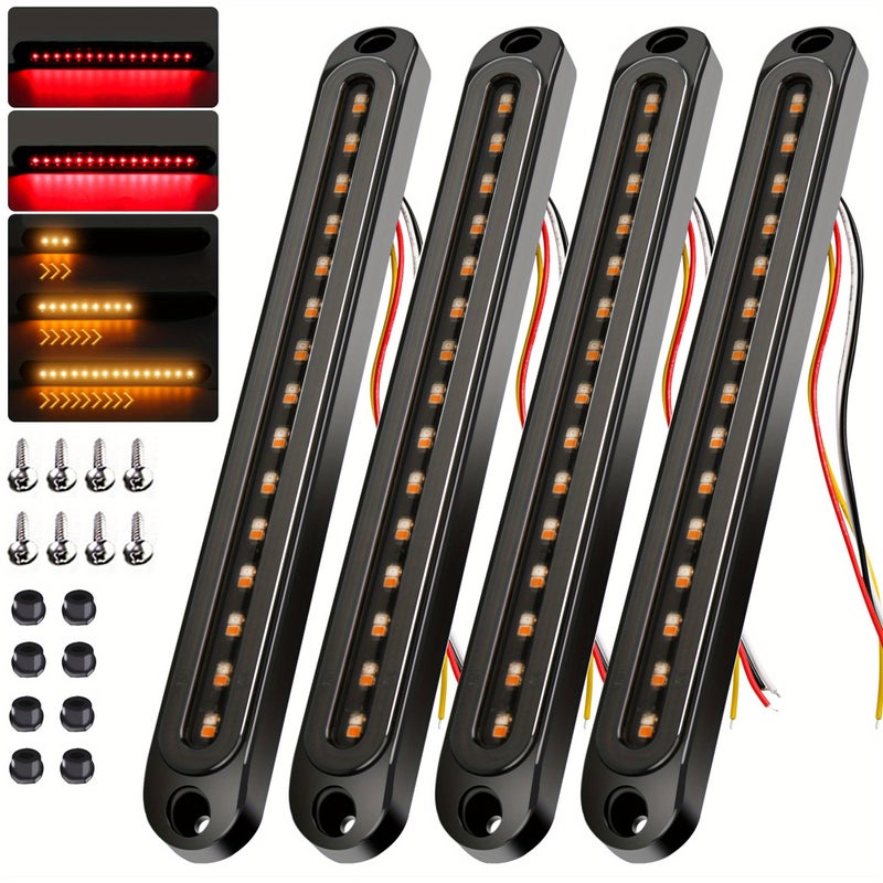 FOUFLY 4PCS 12V24V 30 LED Tail Lights Red Yellow Trailer Brake Light Turn Signal Trailer Sequential Identification Light Waterproof Tail Light Bar for Truck Pickup Golf Cart Marine Boats - Image 2