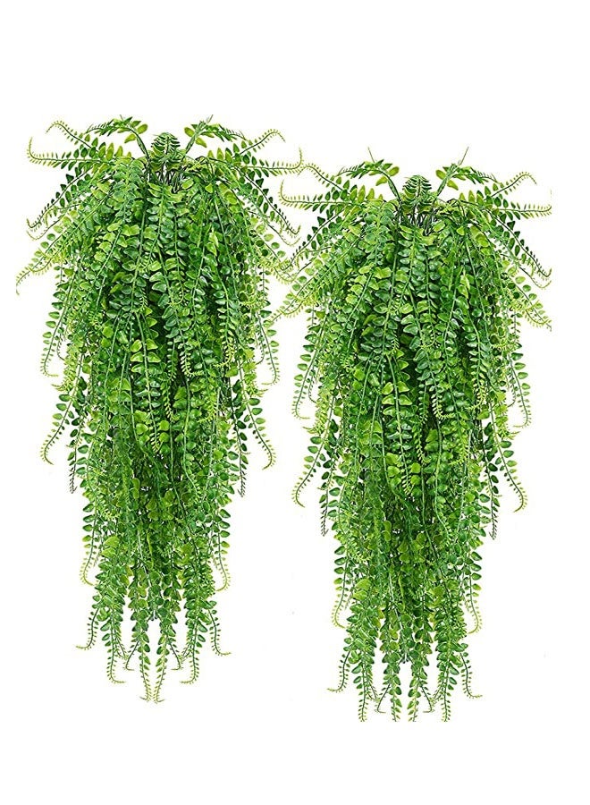 HOOTO 2 pcs Artificial Hanging Ferns Plants Vine Fake Ivy Boston Fern Hanging Plant Outdoor UV Resistant Plastic Plants (Green) ﻿ - Image 1
