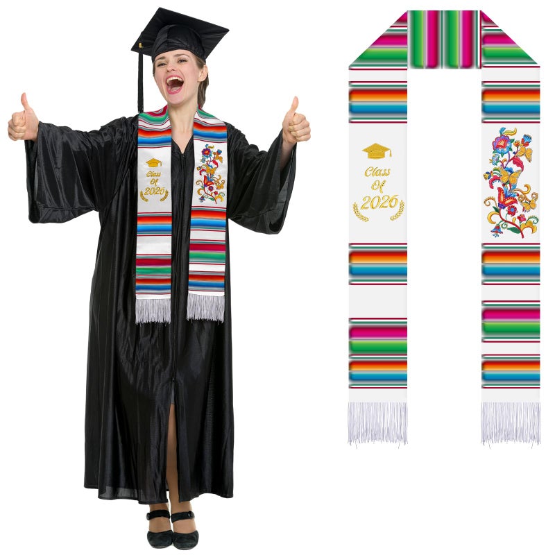 Halfchet Class of 2026 Mexican Graduation Stole 72'' Hispanic Embroidery Mexico Graduation Sash Sarape for Graduation 2026(Novelty) - Image 1