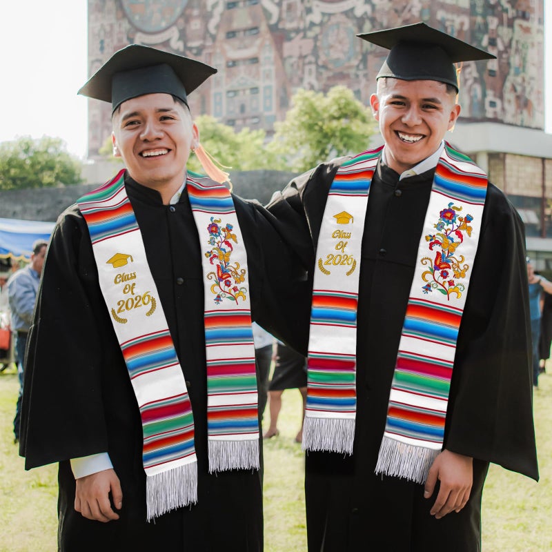 Halfchet Class of 2026 Mexican Graduation Stole 72'' Hispanic Embroidery Mexico Graduation Sash Sarape for Graduation 2026(Novelty) - Image 5