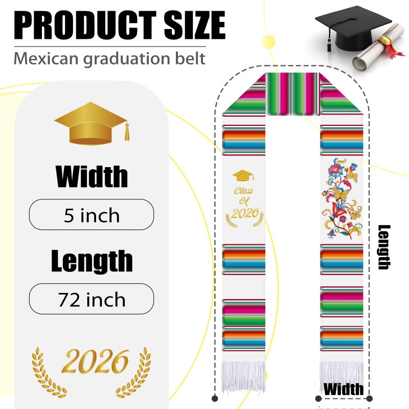 Halfchet Class of 2026 Mexican Graduation Stole 72'' Hispanic Embroidery Mexico Graduation Sash Sarape for Graduation 2026(Novelty) - Image 2