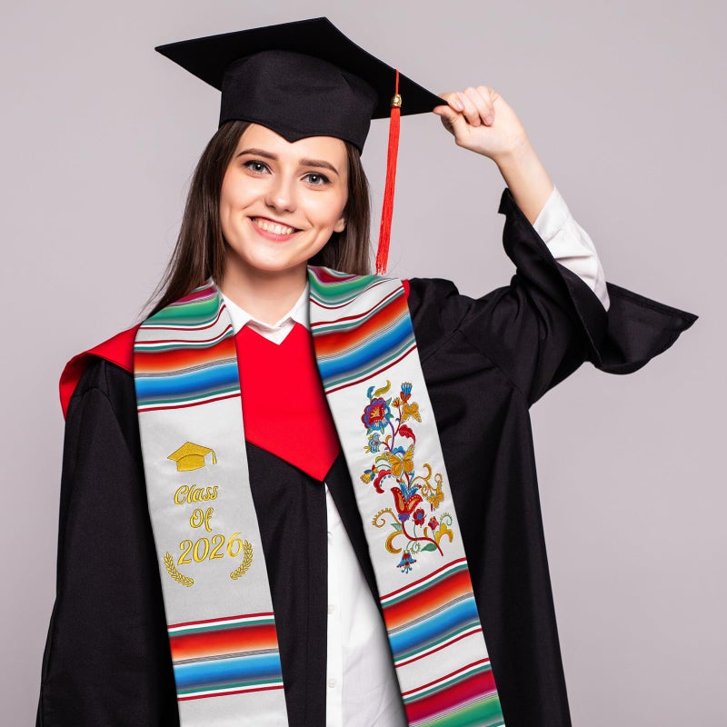 Halfchet Class of 2026 Mexican Graduation Stole 72'' Hispanic Embroidery Mexico Graduation Sash Sarape for Graduation 2026(Novelty) - Image 3