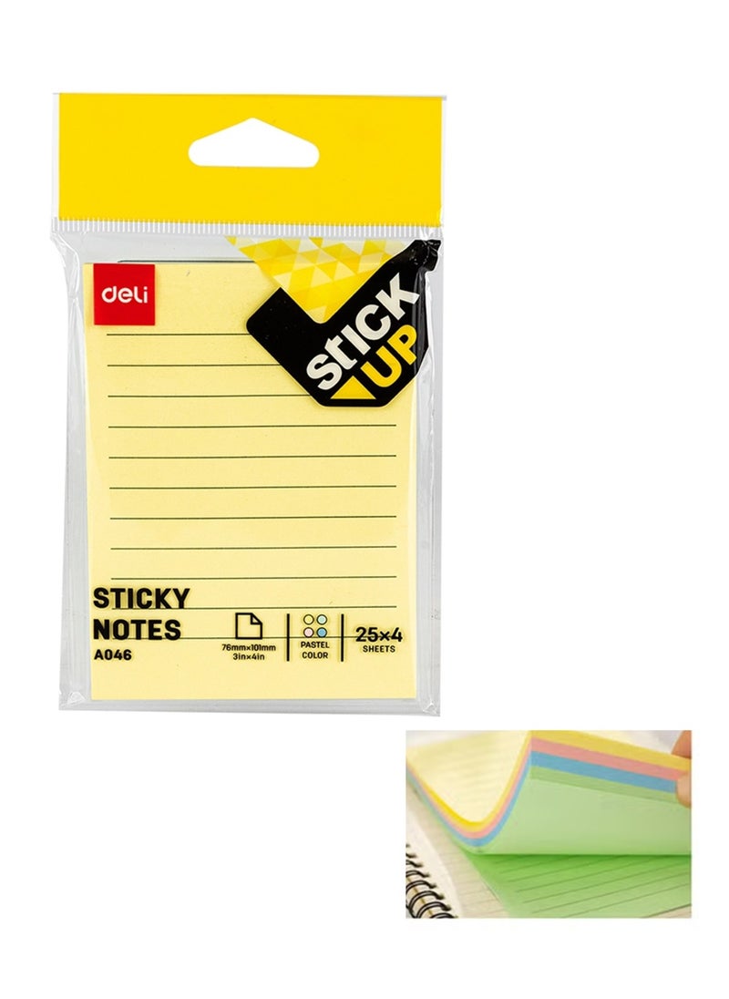 Deli 100-Sheet Lined Sticky Notes Pastel Colours 3x4 Inch Size  - Image 1