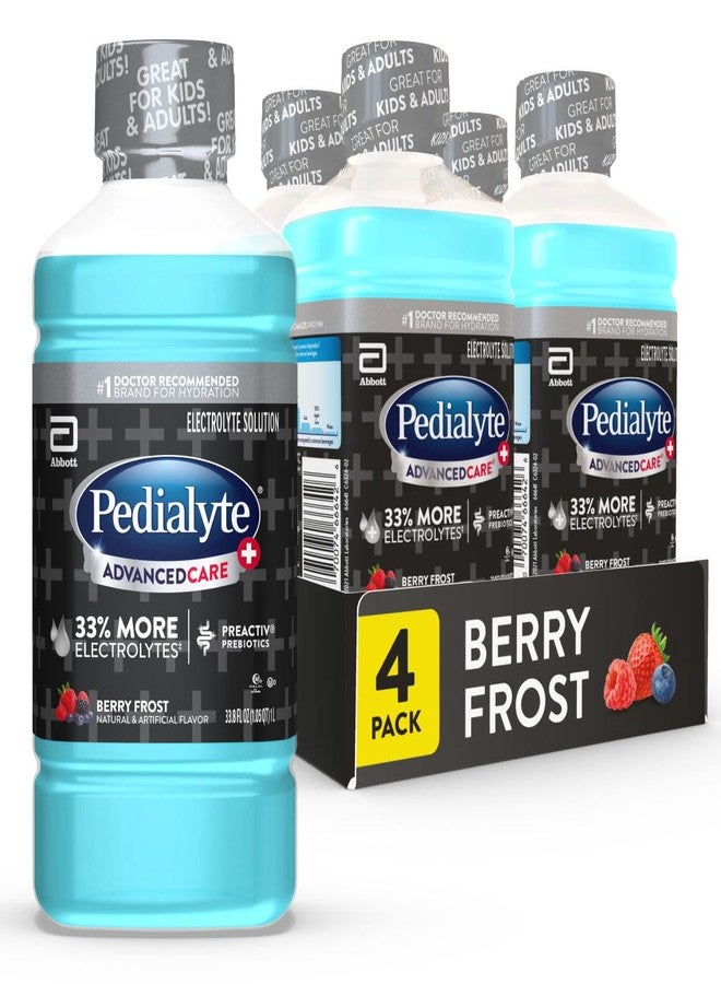 Pedialyte AdvancedCare Plus Electrolyte Hydration Drink, Has 33% More Electrolytes and Has PreActiv Prebiotics, Berry Frost, 1 Liter, Pack of 4 - Image 1