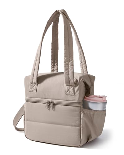 BAGSMART حقيبة غداء BAGSMART مزدوجة الطبقات للنساء مع عازل قابل لإعادة الاستخدام، صندوق غداء مبطن، حقيبة غداء مبطنة مع حزام الكتف، مبرد غداء كبير متين للعمل، النزهة، السفر، تحضير الوجبات، الرحلات، الجمل - Image 1