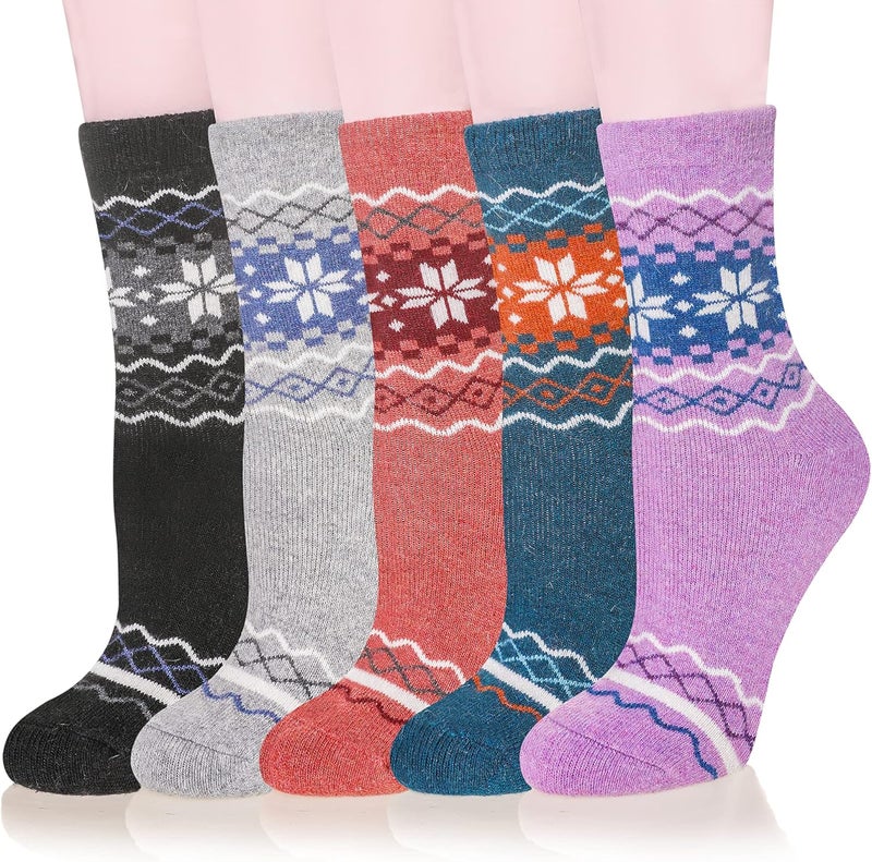 Velice Wool Socks for Women Merino Wool Boot Hiking Thick Thermal Warm Winter Crew Cushion Cozy Work Socks 5 Pairs - Image 1