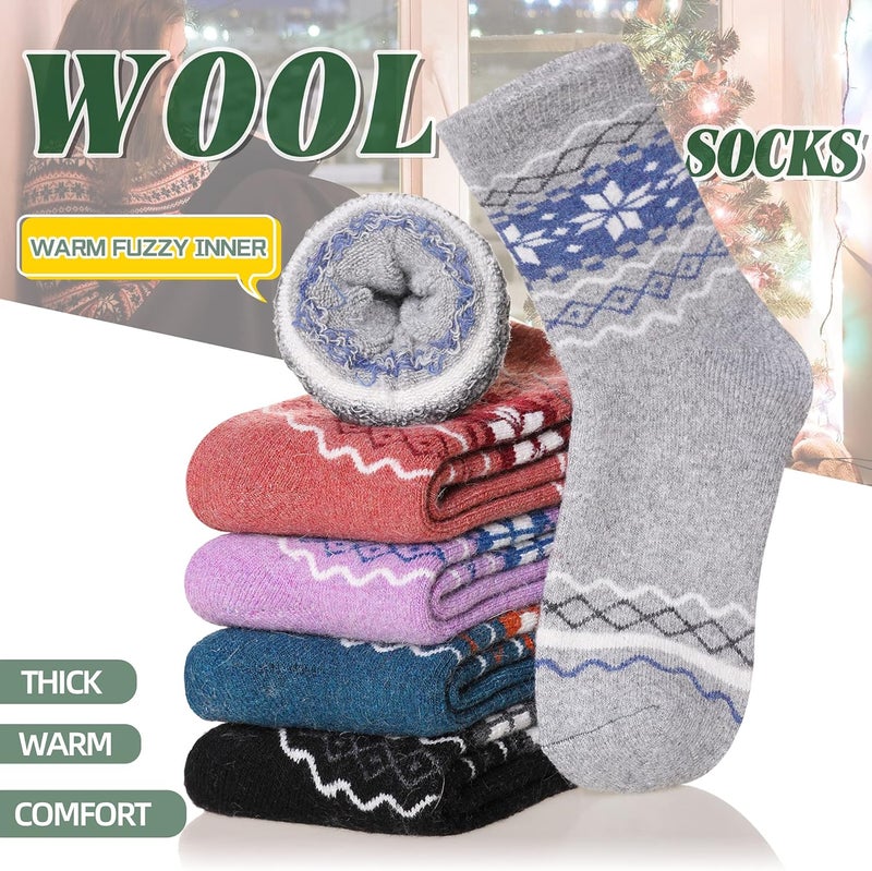 Velice Wool Socks for Women Merino Wool Boot Hiking Thick Thermal Warm Winter Crew Cushion Cozy Work Socks 5 Pairs - Image 5