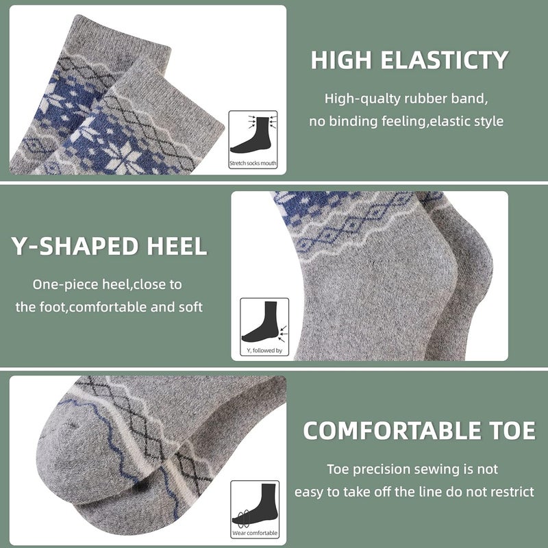 Velice Wool Socks for Women Merino Wool Boot Hiking Thick Thermal Warm Winter Crew Cushion Cozy Work Socks 5 Pairs - Image 4