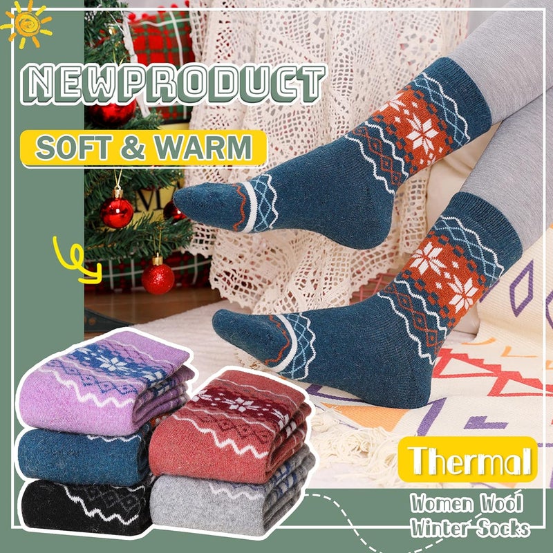 Velice Wool Socks for Women Merino Wool Boot Hiking Thick Thermal Warm Winter Crew Cushion Cozy Work Socks 5 Pairs - Image 2