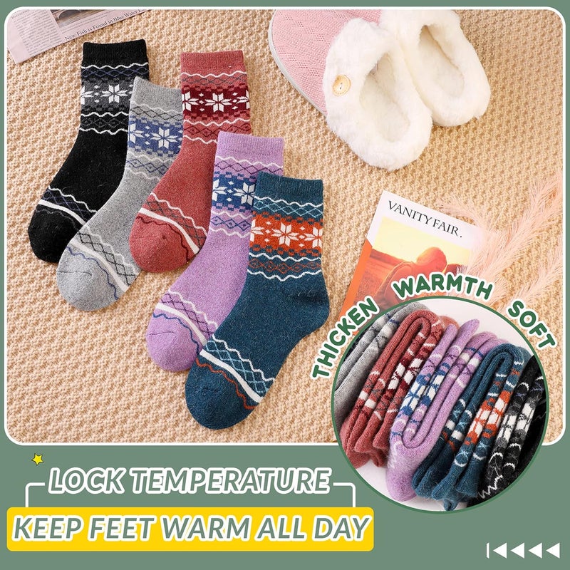 Velice Wool Socks for Women Merino Wool Boot Hiking Thick Thermal Warm Winter Crew Cushion Cozy Work Socks 5 Pairs - Image 3