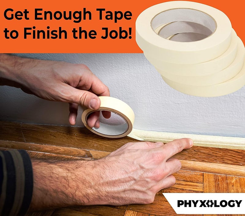 Phyxology Supply 3/4 in Pro-Grade Masking Tape. 60 Yard Roll 4 Pack = 240 Yards of Multi-Use, Easy Tear Removable Tape. Great for Labeling, Painting, Packing and More. Adhesive Leaves No Residue! - Image 4