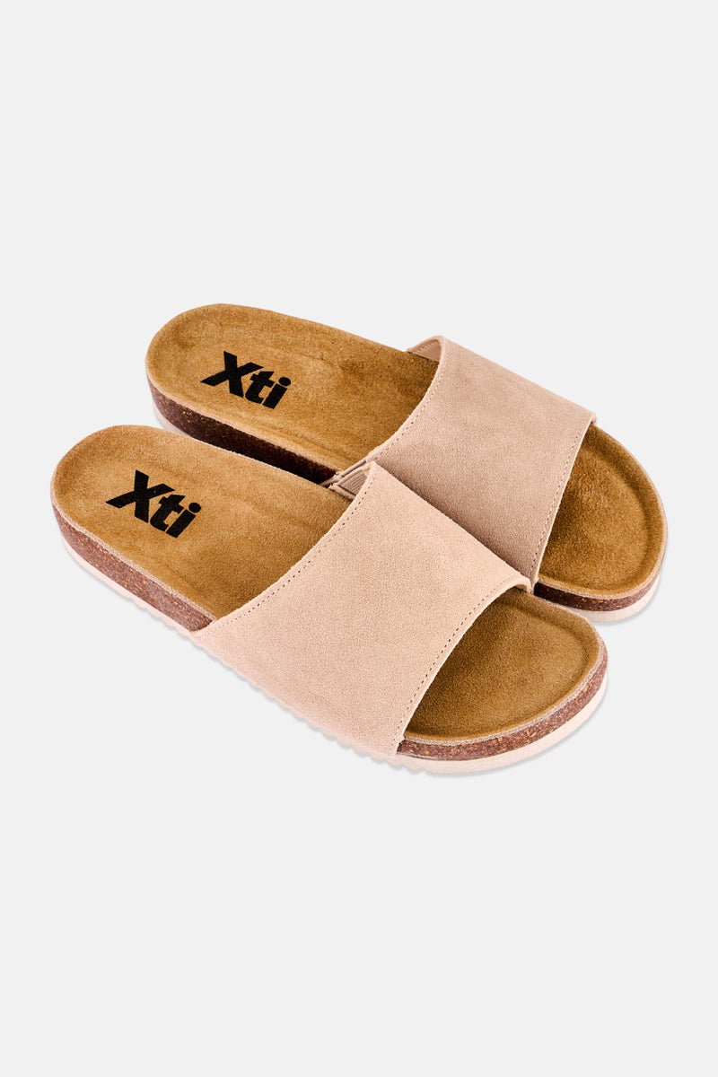 Xti Women Brand Logo Slip On Sandals, Beige - Image 2