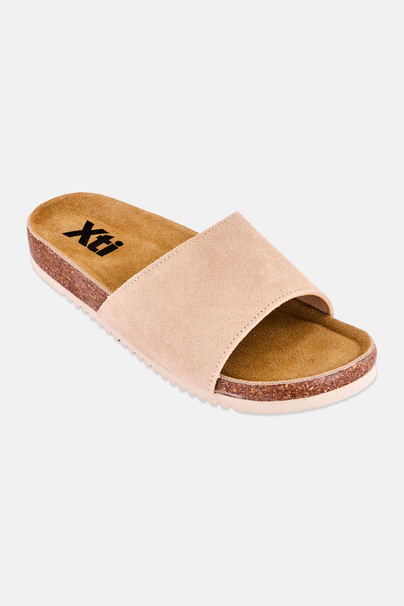 Xti Women Brand Logo Slip On Sandals, Beige - Image 1