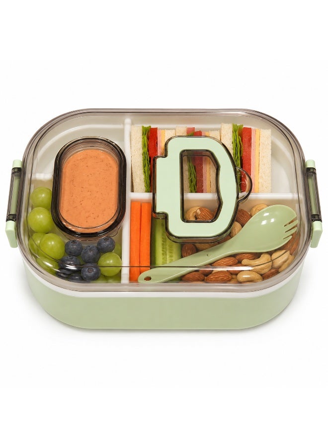 2-Tier Bento Lunch Box with Compartments, Sauce Container and Spoon Fork, Transparent Secure Lid with Carry Handle, Microwave Safe Without Lid, BPA-Free for School and Work - Mint Green - Image 2