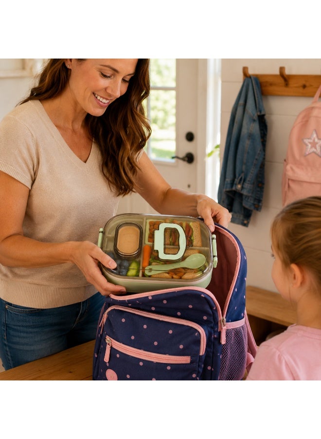 2-Tier Bento Lunch Box with Compartments, Sauce Container and Spoon Fork, Transparent Secure Lid with Carry Handle, Microwave Safe Without Lid, BPA-Free for School and Work - Mint Green - Image 4