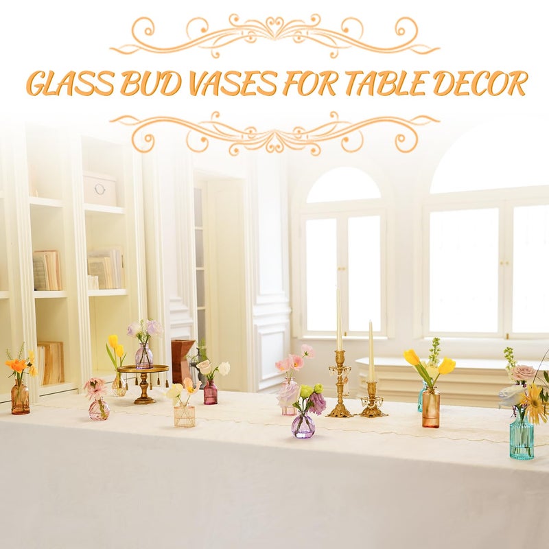 PHUNTTEK 12PCS Mixed Colored Bud Vases Small Glass Vases for Flowers Colorful Vintage Flower Vase for Centerpieces Aesthetic Glass Bottles Bulk Wedding Baby Shower Home Decorations Gifts - Image 4