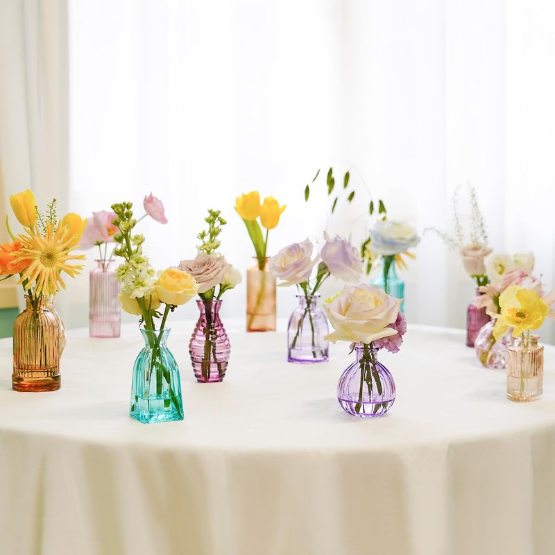 PHUNTTEK 12PCS Mixed Colored Bud Vases Small Glass Vases for Flowers Colorful Vintage Flower Vase for Centerpieces Aesthetic Glass Bottles Bulk Wedding Baby Shower Home Decorations Gifts - Image 3