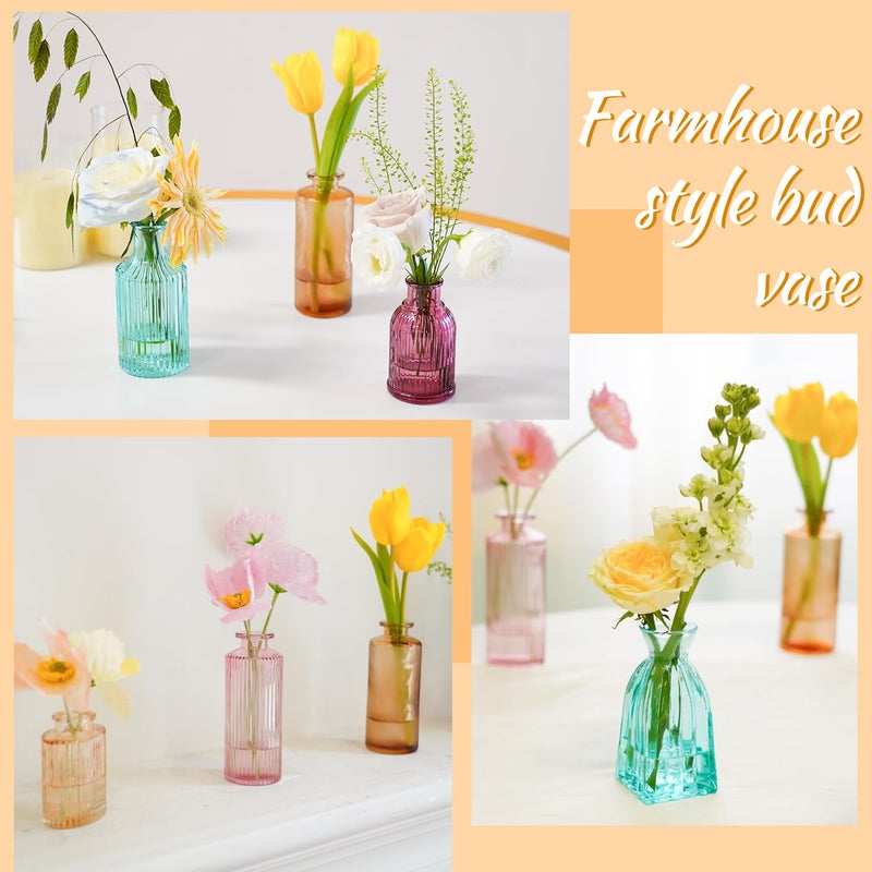 PHUNTTEK 12PCS Mixed Colored Bud Vases Small Glass Vases for Flowers Colorful Vintage Flower Vase for Centerpieces Aesthetic Glass Bottles Bulk Wedding Baby Shower Home Decorations Gifts - Image 5