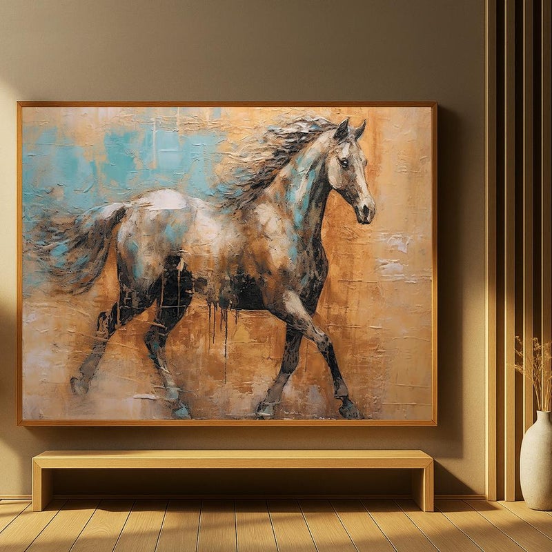 ماركتنا لوحة قماشية بتصميم خيول مع برواز مجوف مقاس (60×40) قطعة واحدة - Image 1