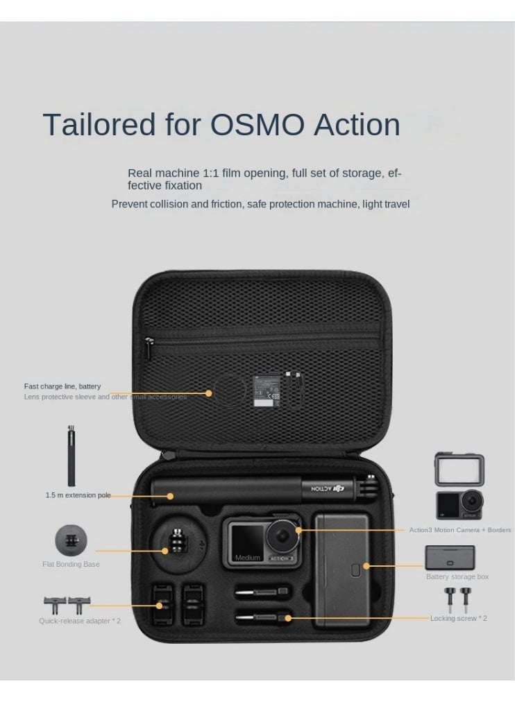 DJI Action 3/4/5 Pro Universal Storage Case, Waterproof and Shockproof Camera Accessories Box, Large Capacity, PU Leather, Lycra Lining, Portable Hand Carry & Shoulder Strap, Durable Hard Shell  - Image 3
