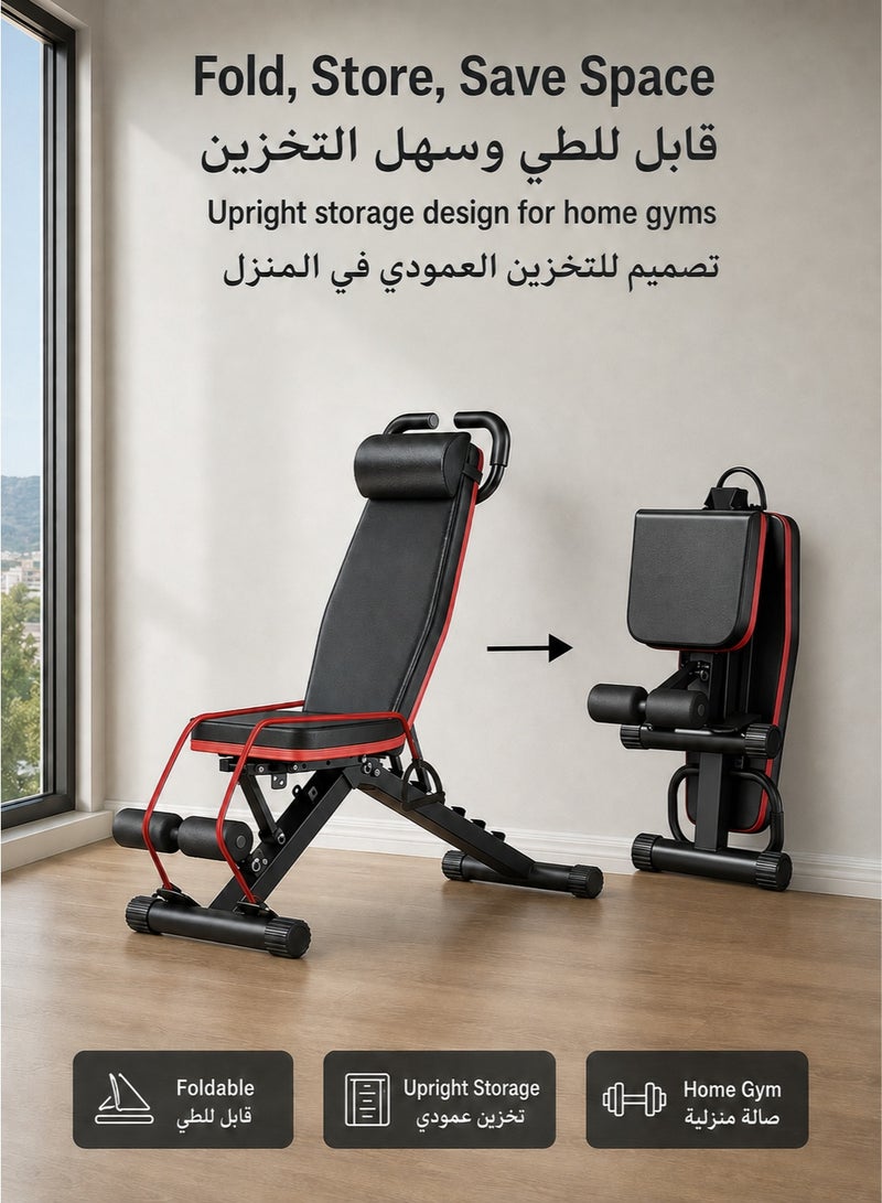 WALALLA 500kg Capacity Adjustable Weight Bench - Multifunctional Foldable Gym Bench with Drawstring | Full Body Workout Station for Bench Press, Dumbbell & Core Exercises (Black/Red) - Image 5