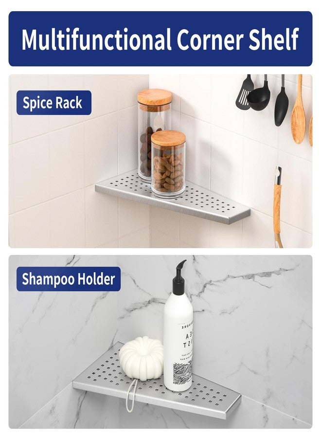 Bernkot Corner Shower Shelf, 12" Trapezoid Grout in Shelf, 304 Stainless Steel Grid Design Recessed Bathroom Shelf for Tiled Wall - Image 5