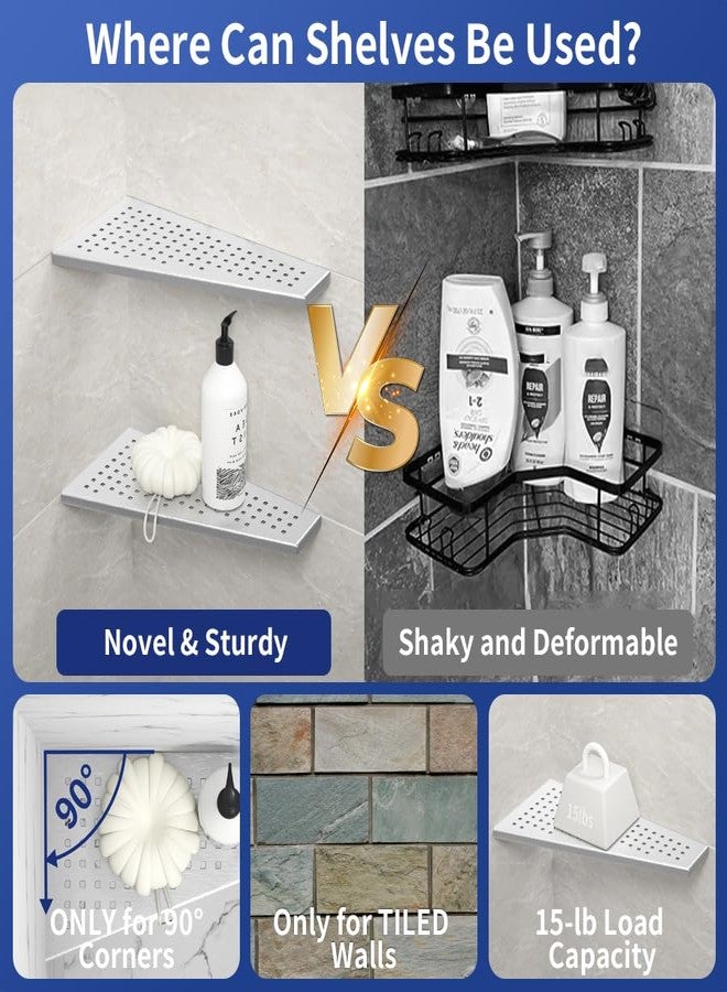 Bernkot Corner Shower Shelf, 12" Trapezoid Grout in Shelf, 304 Stainless Steel Grid Design Recessed Bathroom Shelf for Tiled Wall - Image 3