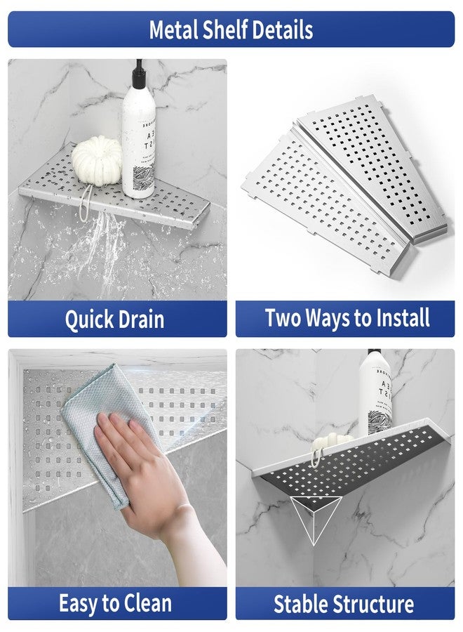 Bernkot Corner Shower Shelf, 12" Trapezoid Grout in Shelf, 304 Stainless Steel Grid Design Recessed Bathroom Shelf for Tiled Wall - Image 2