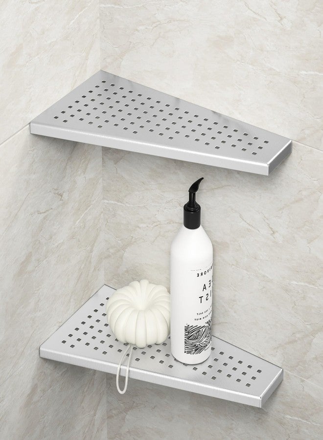 Bernkot Corner Shower Shelf, 12" Trapezoid Grout in Shelf, 304 Stainless Steel Grid Design Recessed Bathroom Shelf for Tiled Wall - Image 1