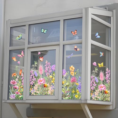 AOLTNRC 2 Pack Flower Window Clings, Removable Static Floral Window Decals for Home Decor, Colorful Wildflower Bouquet Stickers for Bedroom Living Room Office (Pink Purple) - Image 4