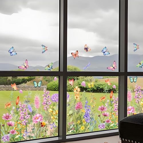 AOLTNRC 2 Pack Flower Window Clings, Removable Static Floral Window Decals for Home Decor, Colorful Wildflower Bouquet Stickers for Bedroom Living Room Office (Pink Purple) - Image 5