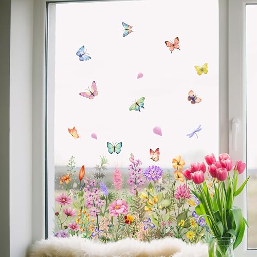 AOLTNRC 2 Pack Flower Window Clings, Removable Static Floral Window Decals for Home Decor, Colorful Wildflower Bouquet Stickers for Bedroom Living Room Office (Pink Purple) - Image 3