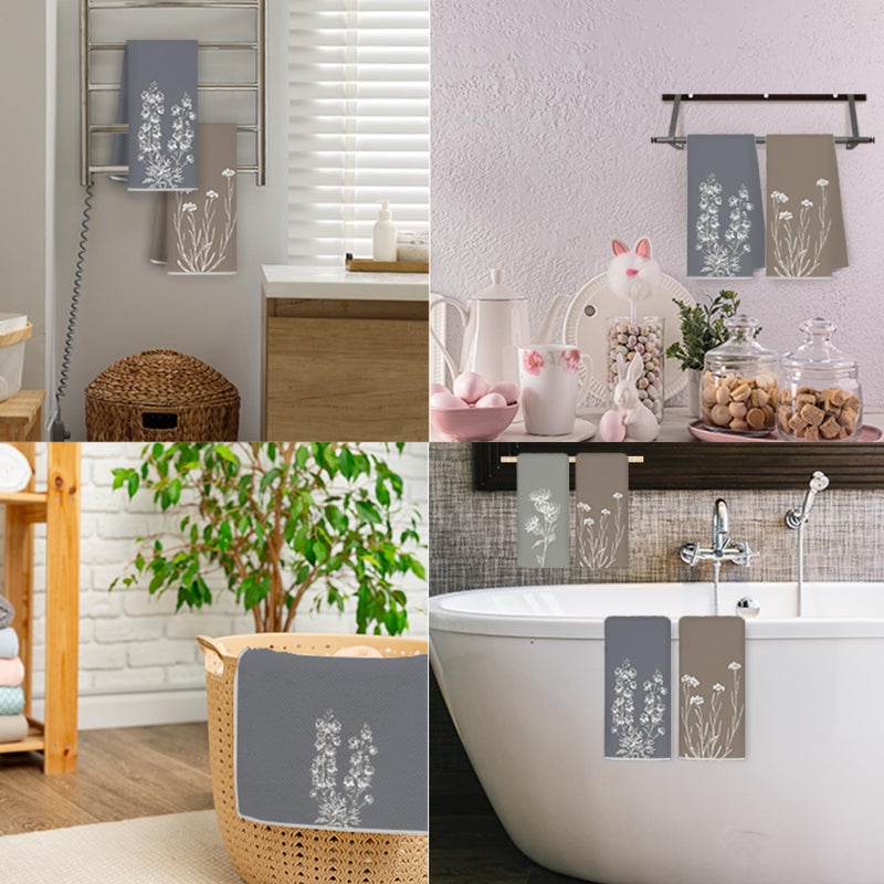 JINYO Minimalist Boho Floral Hand Towels for Bathroom Set of 4, Neutral Botanical Decorative Towels for Kitchen Spa Guest Bathroom Decor, Wildflower Decor Dish Tea Towels, 16x24 Inch - Image 3