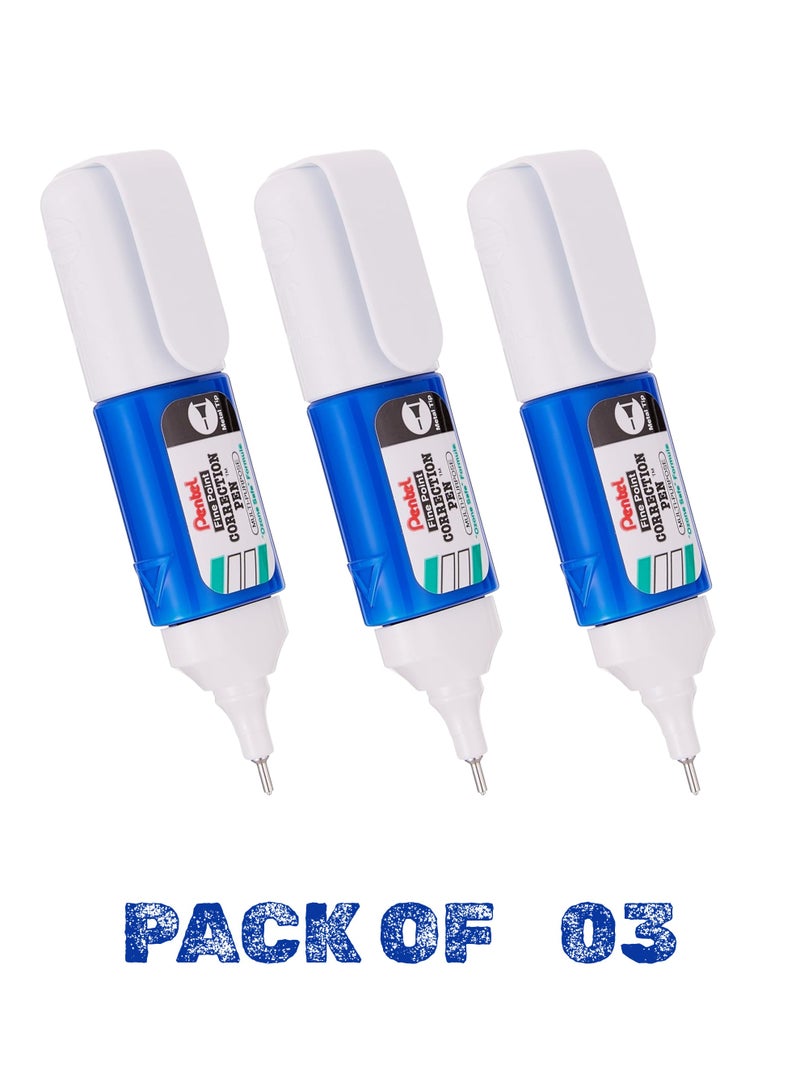 Pental Correction Pen Zl33 Fine Point 4.1 Ml, Whitener Pen- Pack of 03 - Image 1