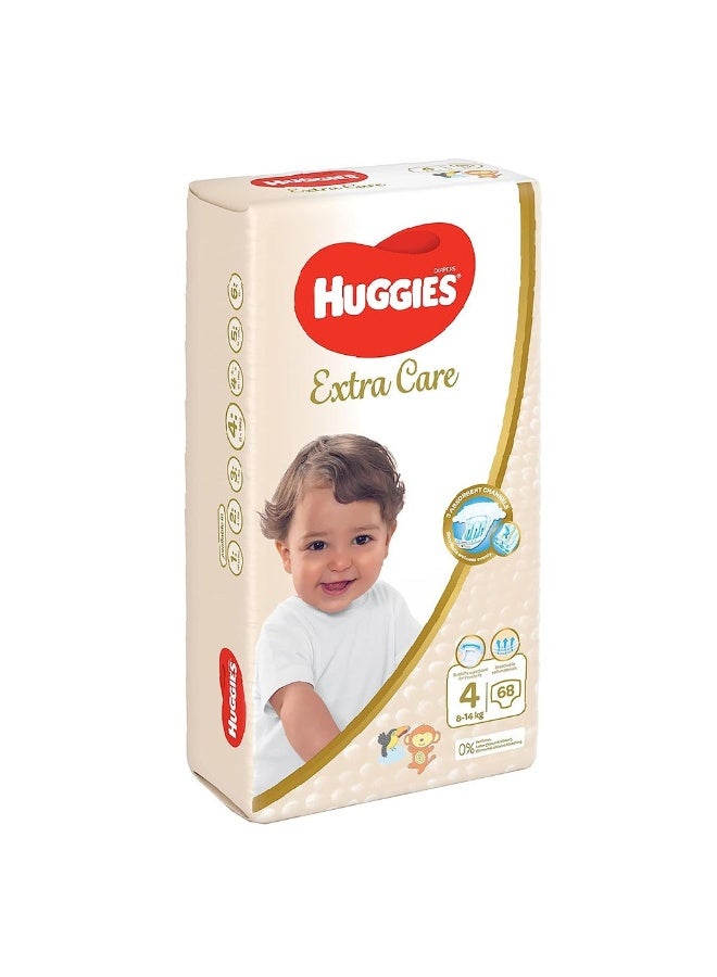 HUGGIES Extra Care Baby Diapers, Size 4, 8-14Kg, Pack of 68’s