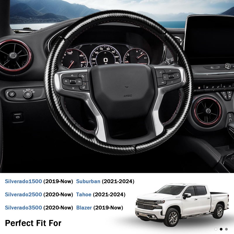 Aotoyou Steering Wheel Cover for Chevy Silverado 1500 2019-Present/ 2500 3500 2020-Present/Blazer 2019-Present (Gasoline Models)/ Suburban Tahoe 2021-2024, Car Steering Wheel Cover Accessories for Chevrolet - Image 3