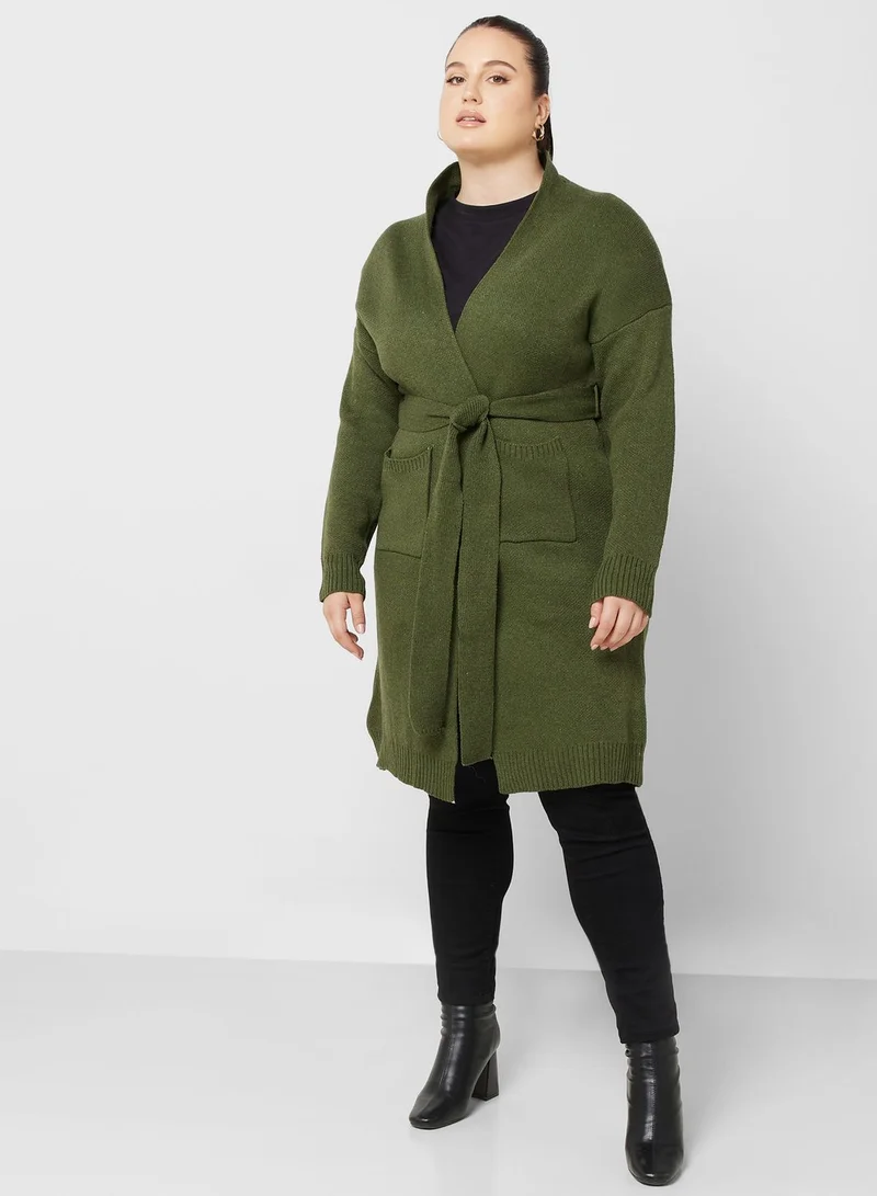 Ella Plus Pocket Detail Tie Waist Cardigan