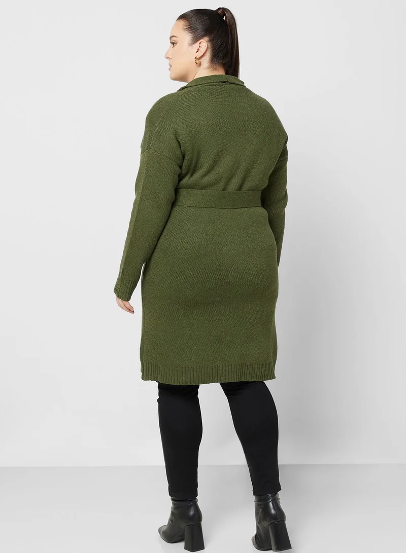 Ella Plus Pocket Detail Tie Waist Cardigan