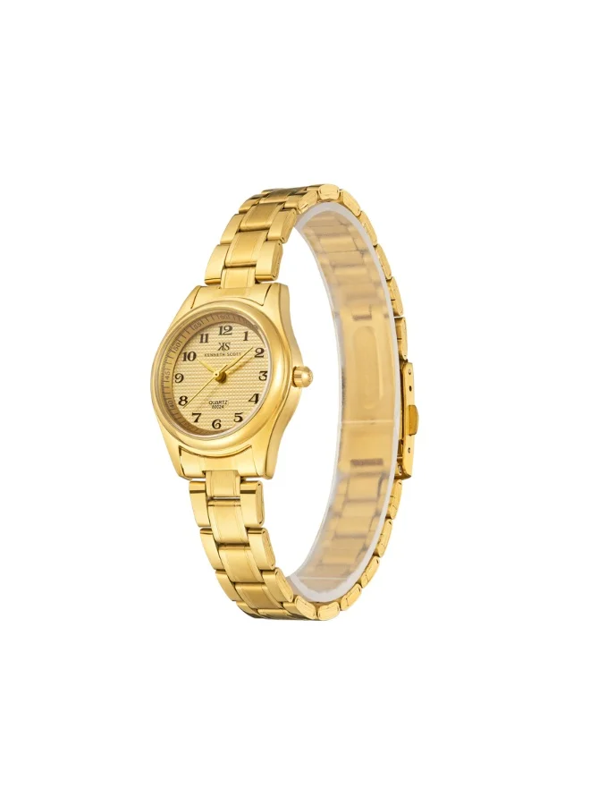كينيث سكوت Women's Analog Display Watch With Gold Steel Strap - K23552-GBGC