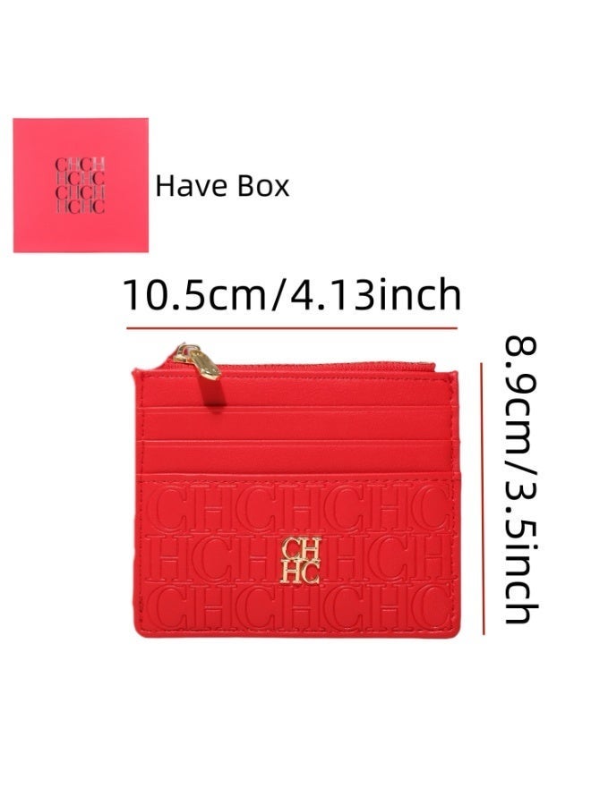 CAROLINA HERRERA Red Card Holder Zip Closure Slim Portable Comfortable Unisex Gift Box for Cash Cards Daily Commute - Image 2