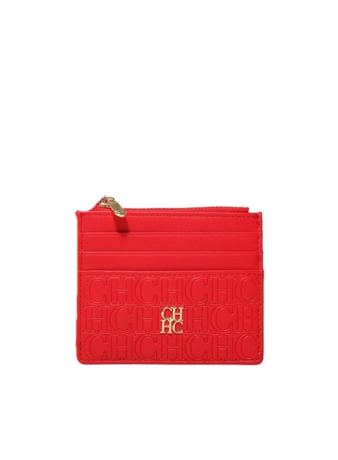 CAROLINA HERRERA Red Card Holder Zip Closure Slim Portable Comfortable Unisex Gift Box for Cash Cards Daily Commute - Image 4