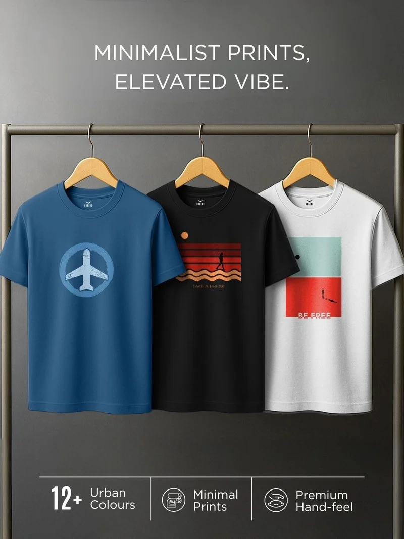NOBERO  Men's Graphic Printed Cotton T-Shirt Pack of 3 for Men | Best Price UAE
