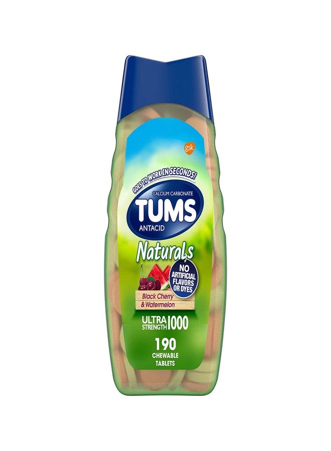 TUMS أقراص تومس ناتشورالز مضادة للحموضة بقوة فائقة لتخفيف حرقة المعدة، رائعة لشواء الصيف - الكرز الأسود والبطيخ - 190 حبة - Image 1